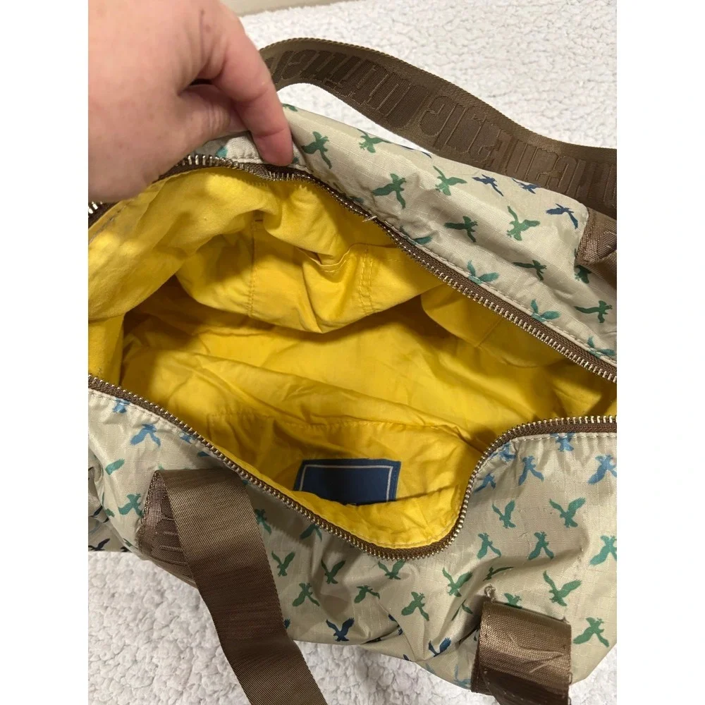 American Eagle Outfitters OS Tan Duffel Bag Eagle Print Ripstop Casual Travel